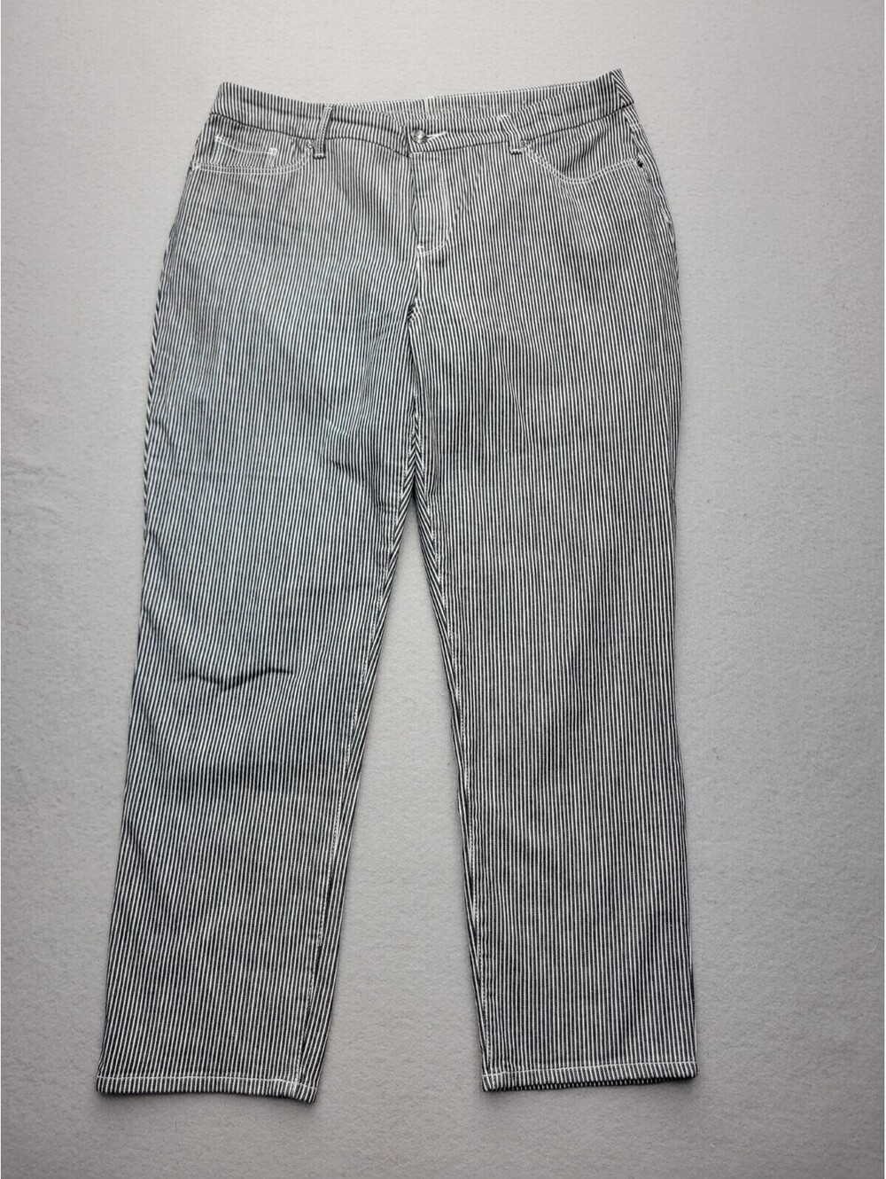 SO Women's Pants Size 12 Black/White High Rise Chino Striped Knit Cotton Blend